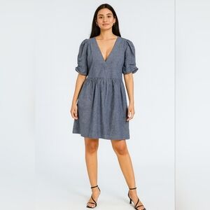 Umgee Babydoll Smocked Sleeve Denim Blue Dress Womens Size Medium New‎